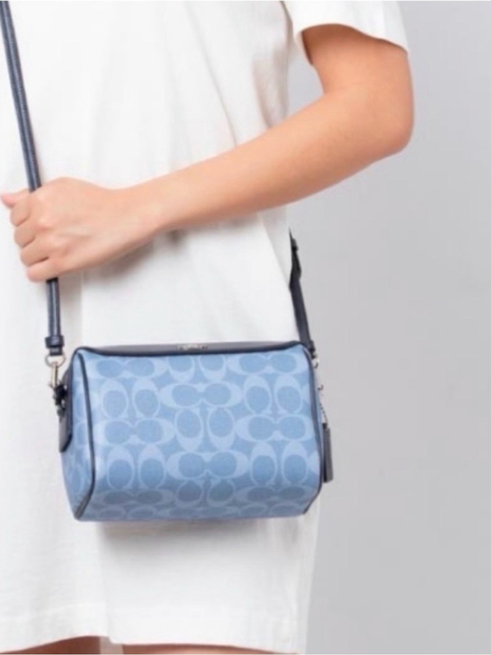Coach Sky Blue Signature Small Crossbody with Navy Trim